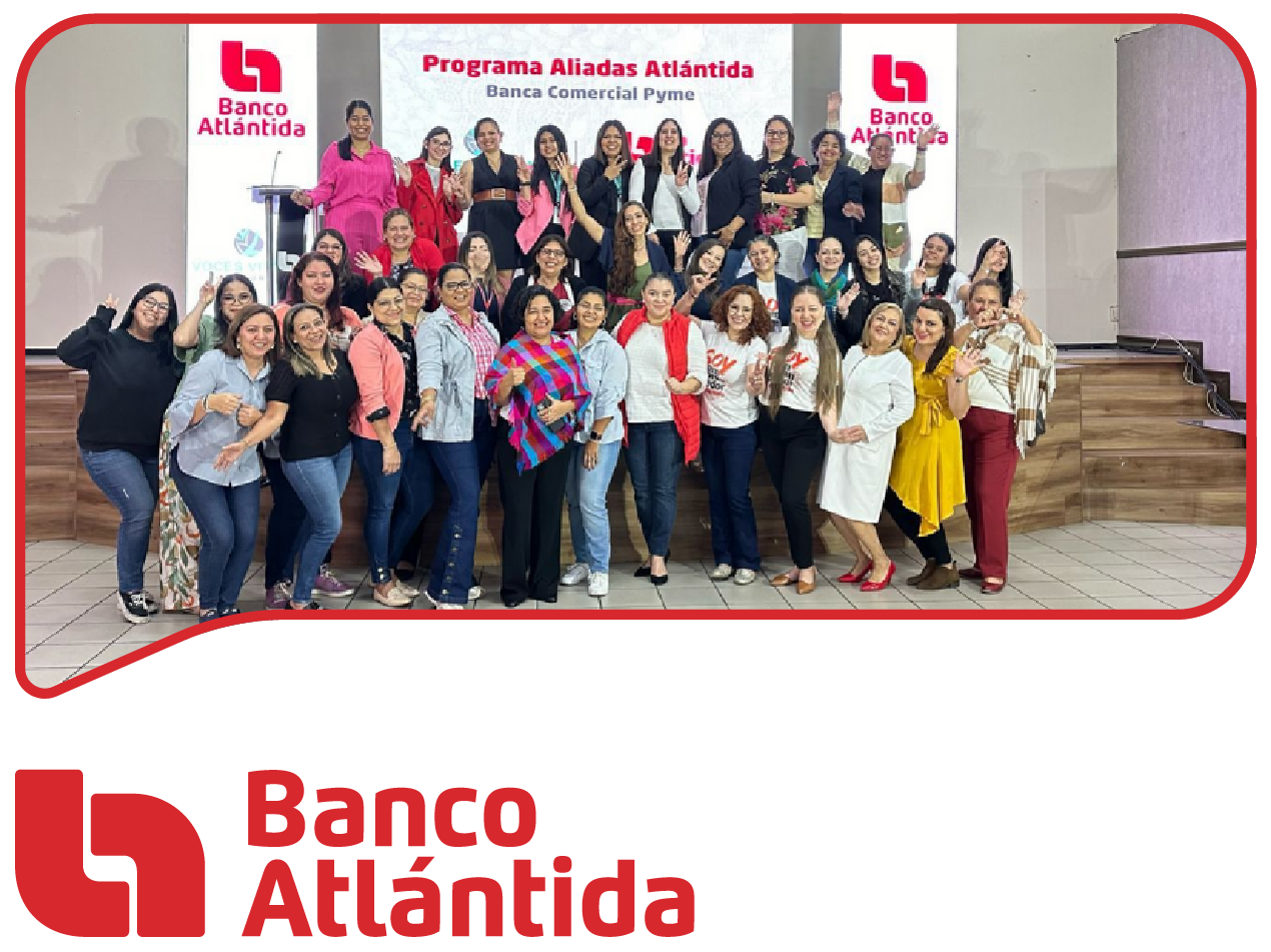 Foto mujer Alianza UNPFA y Banco Atlántida logo Banco Atlántida